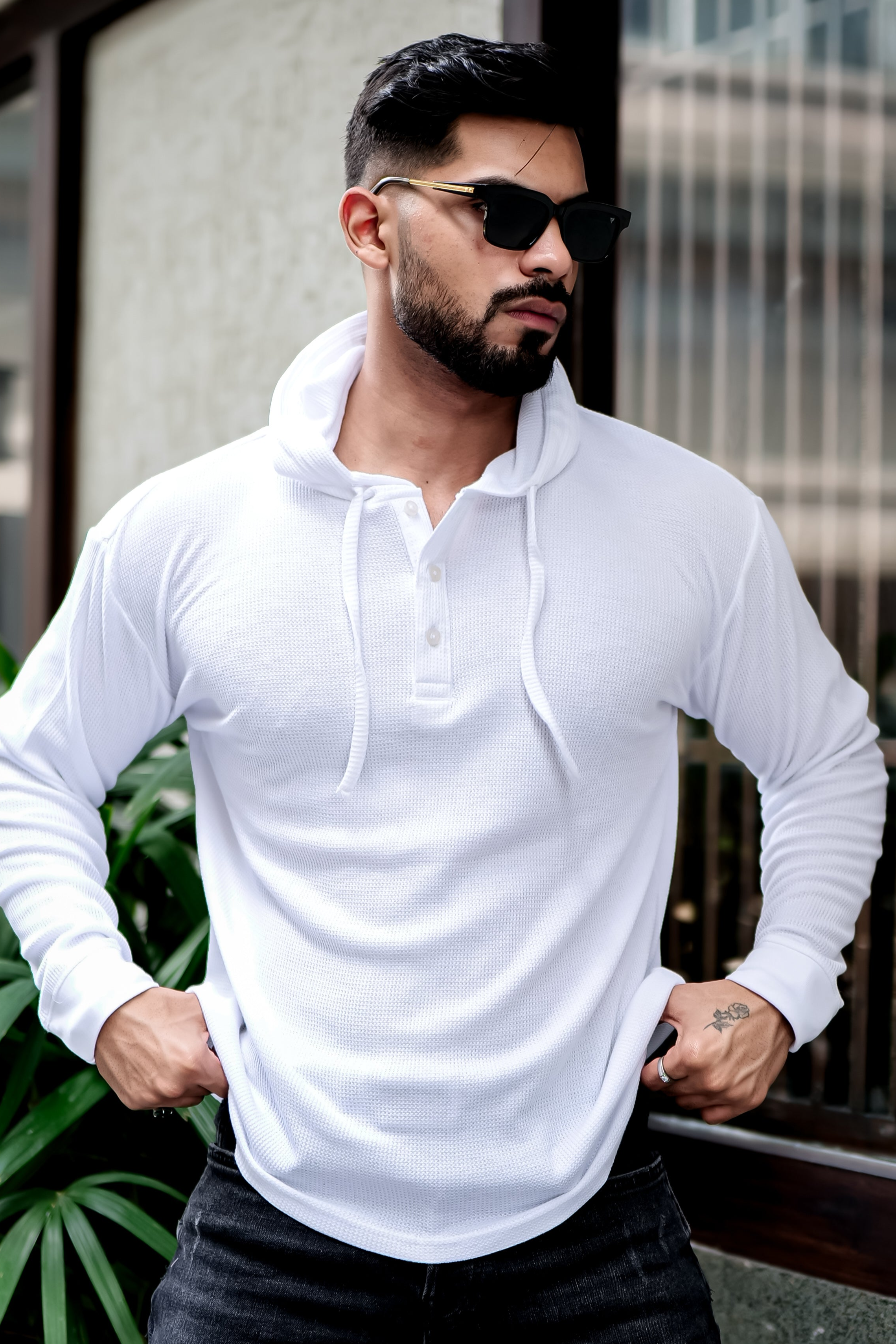 Mens white hooded t shirt 2025