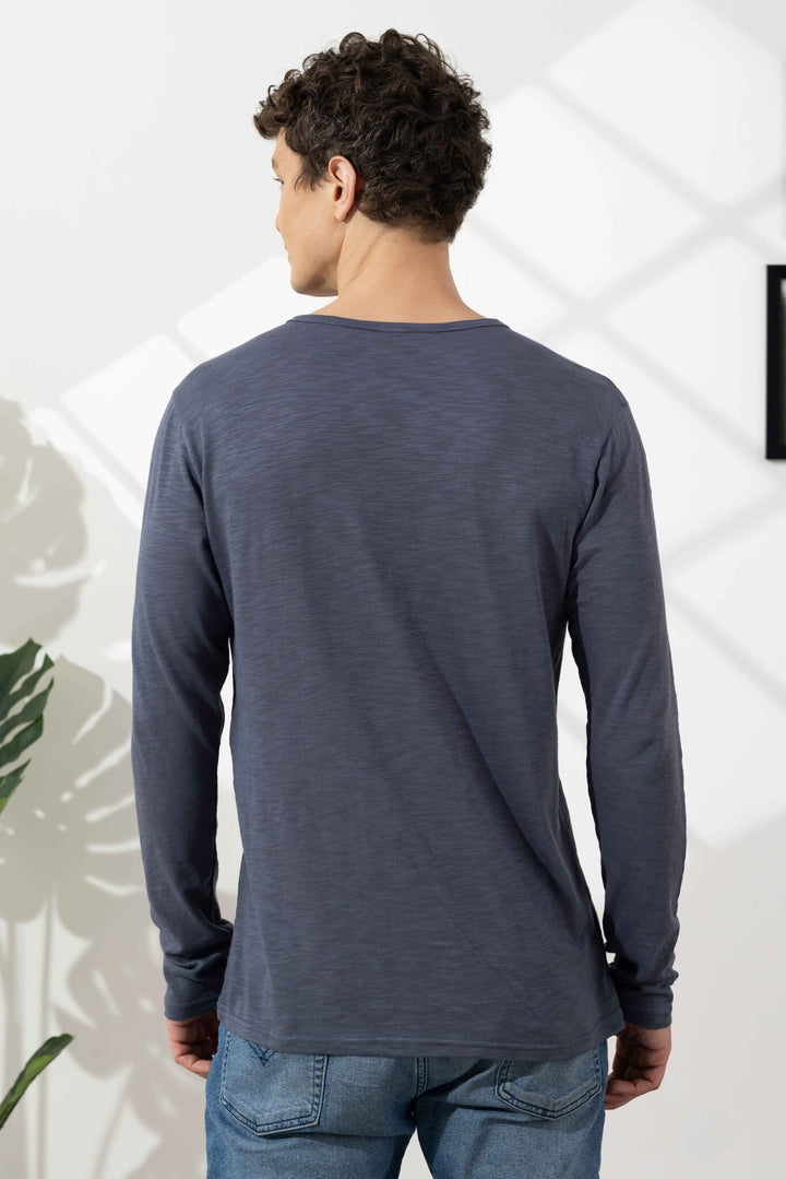 Anthra Cotton Slub Open Henley T-Shirt