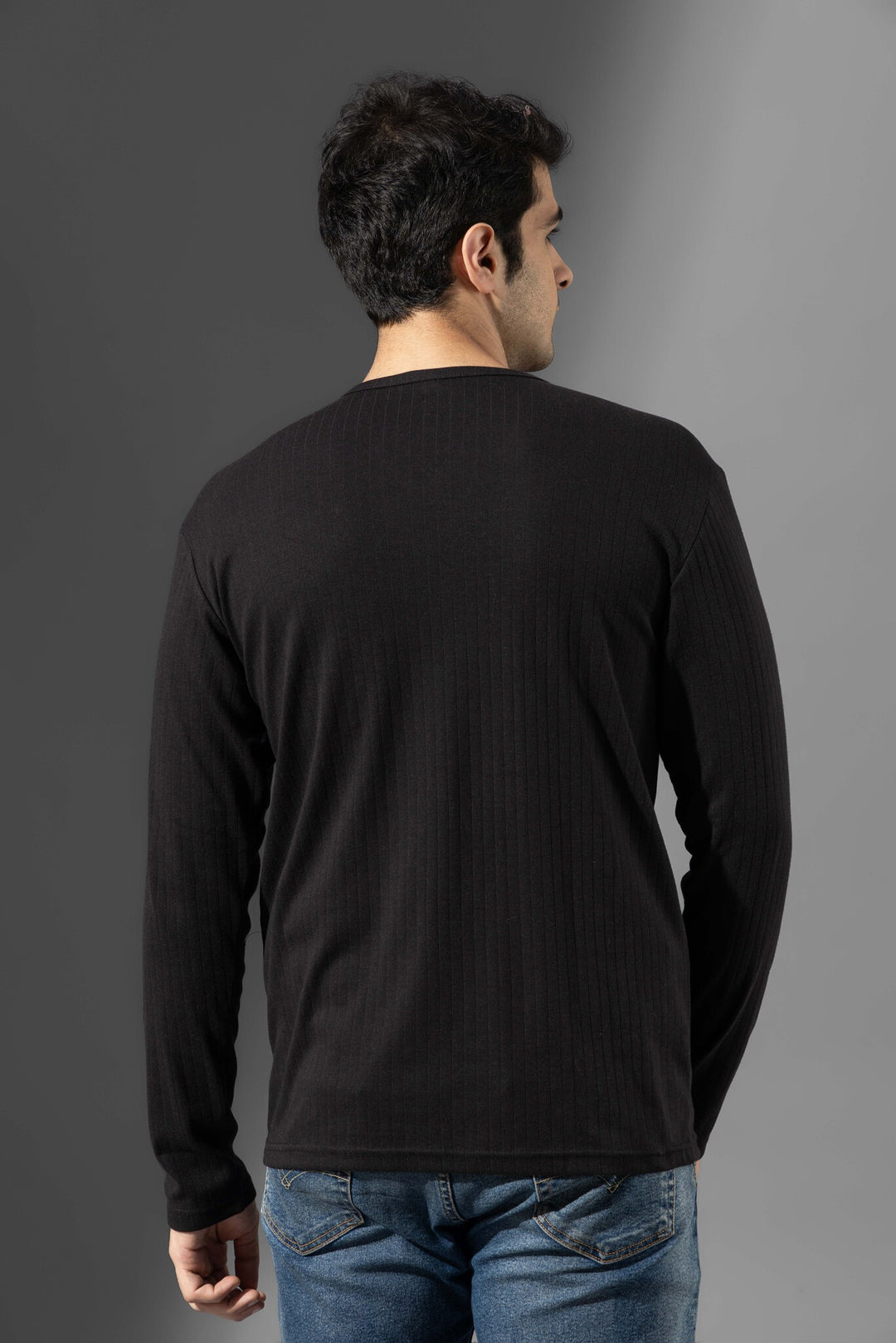 Black open Drop Needle Henley T-Shirt