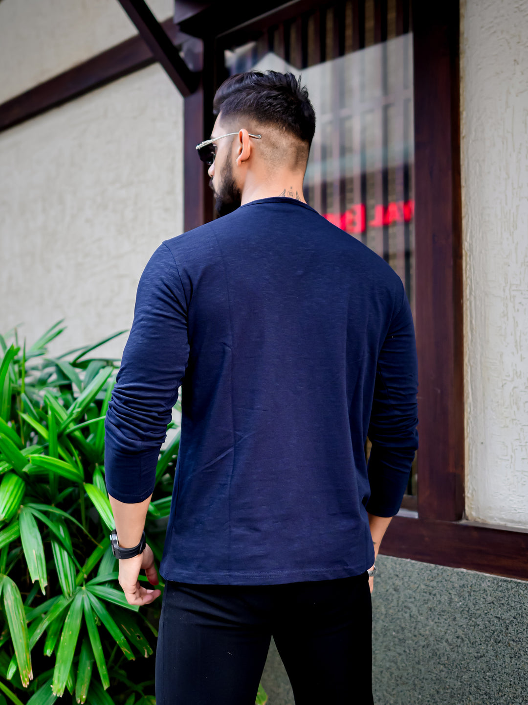 Dark Navy Open Slub Henley T-Shirt