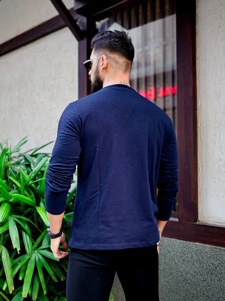 Dark Navy Open Slub Henley T-Shirt
