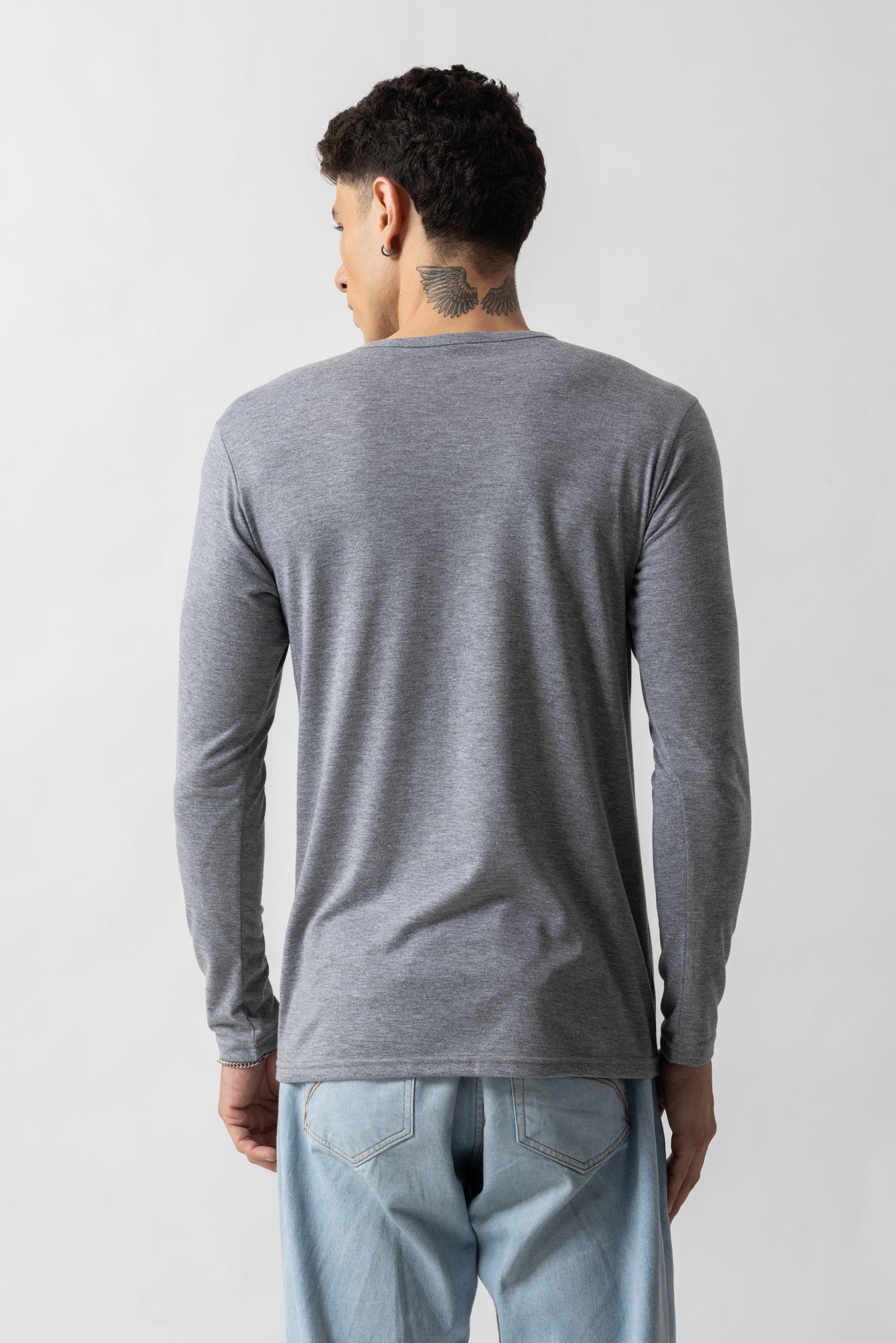 Grey Melange Open Henley T-Shirt – Gritstones