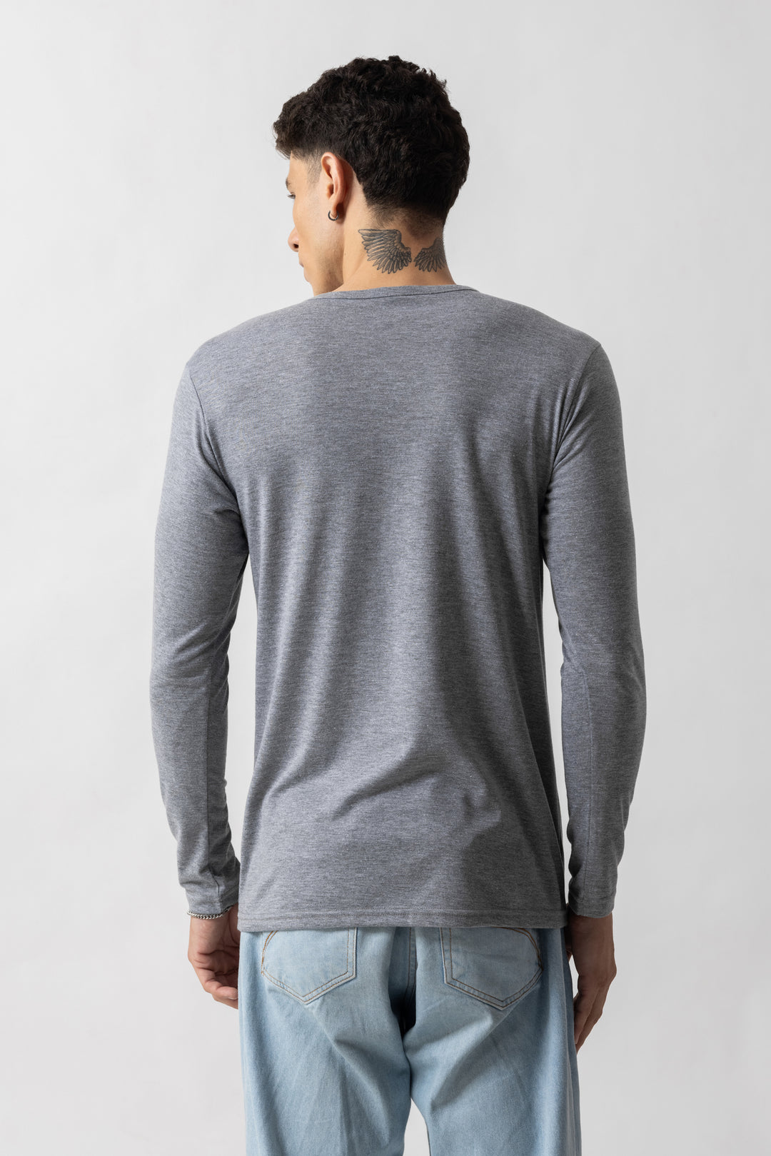 Grey Melange Open  Henley T-Shirt