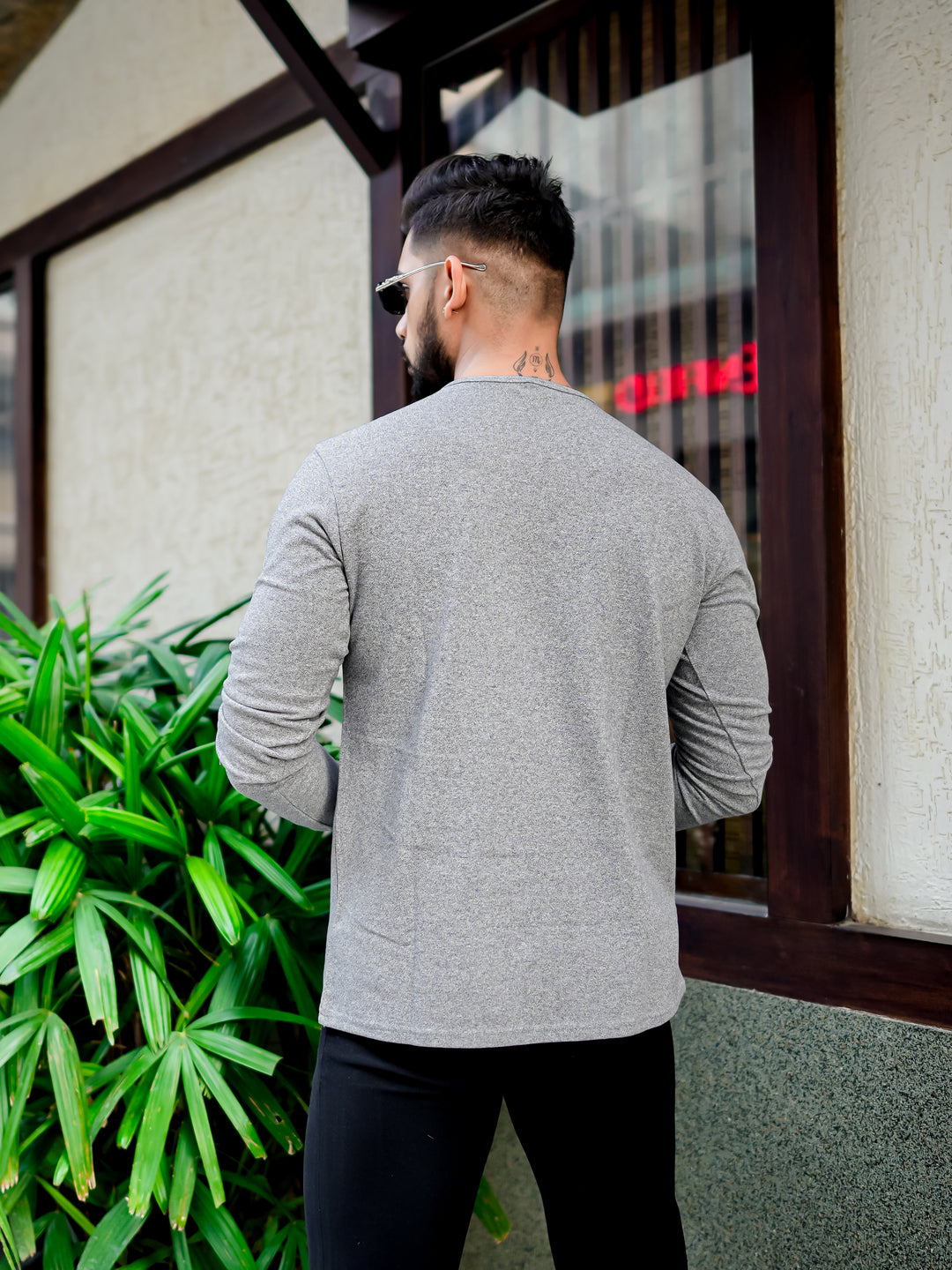 Light Grey Open Slub Henley T-Shirt