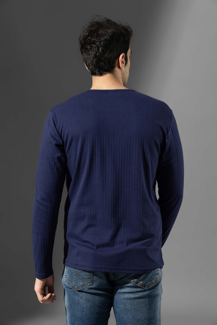Navy Blue Open Drop Needle Henley T-Shirt