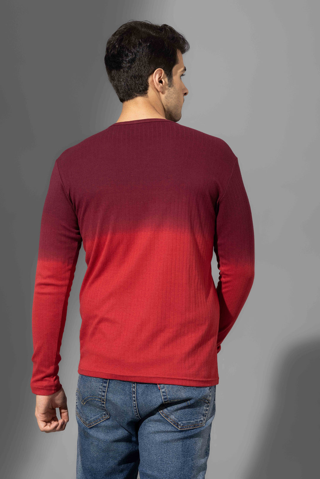 Red Omber Dyed Double Needle Henley T-Shirt