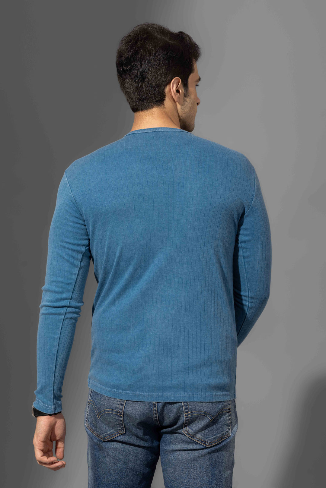 Turquoise Blue Omber Drop Needle Henley T-Shirt