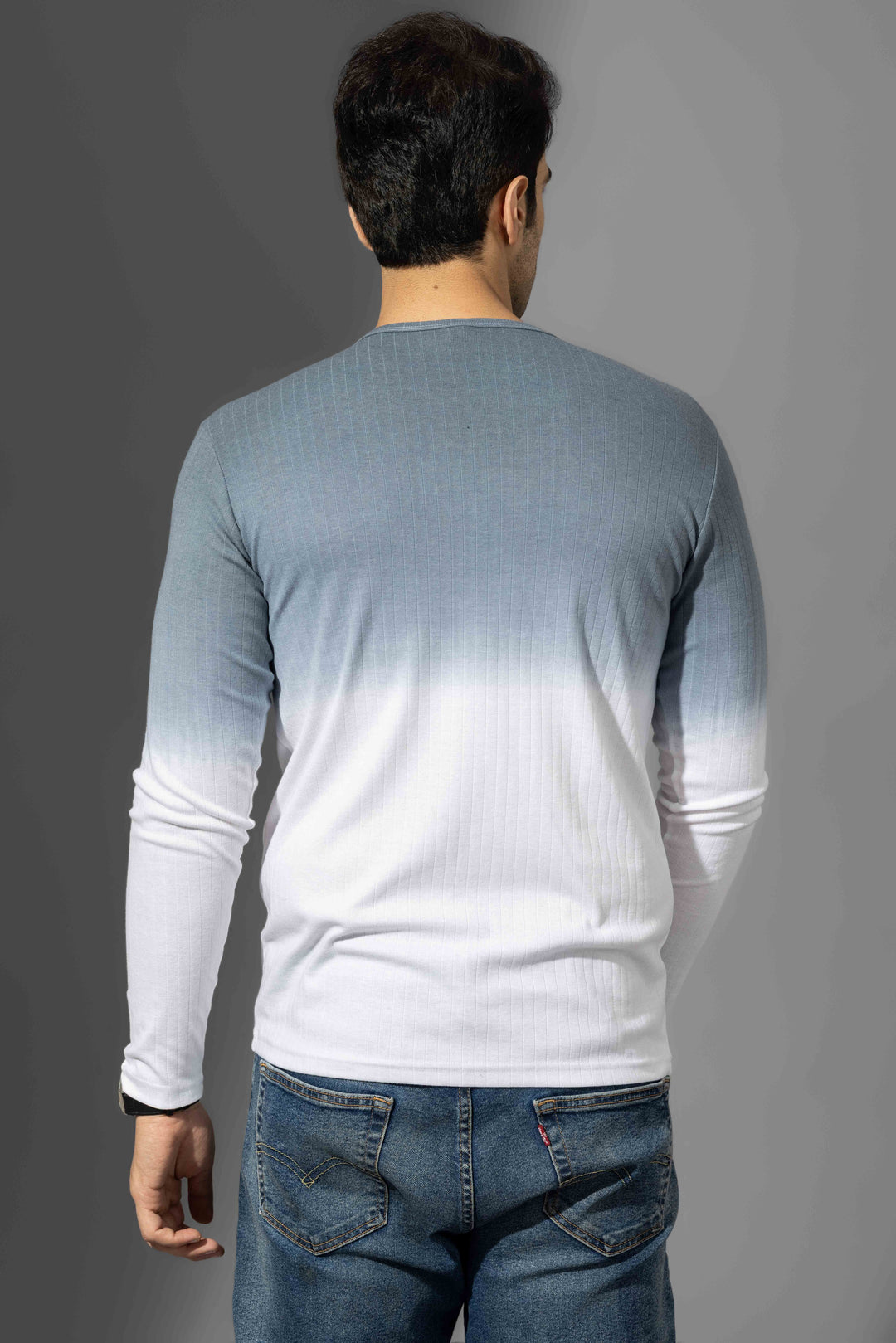 Blue Omber Drop Needle Henley T-Shirt