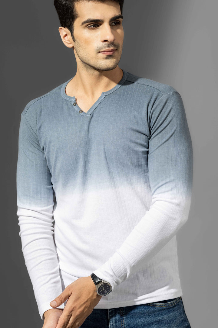 Blue Omber Drop Needle Henley T-Shirt