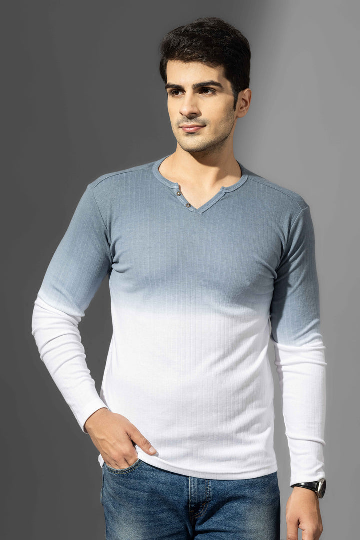 Blue Omber Drop Needle Henley T-Shirt