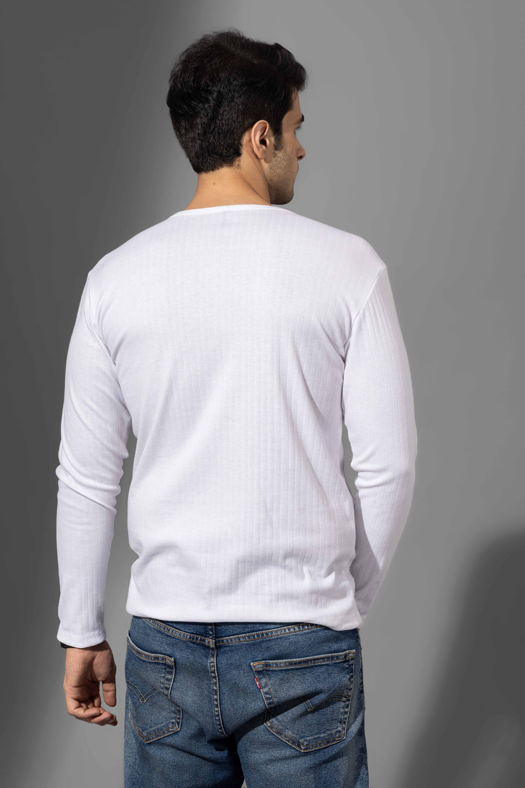 White Self Design Drop needle Henley T-Shirt