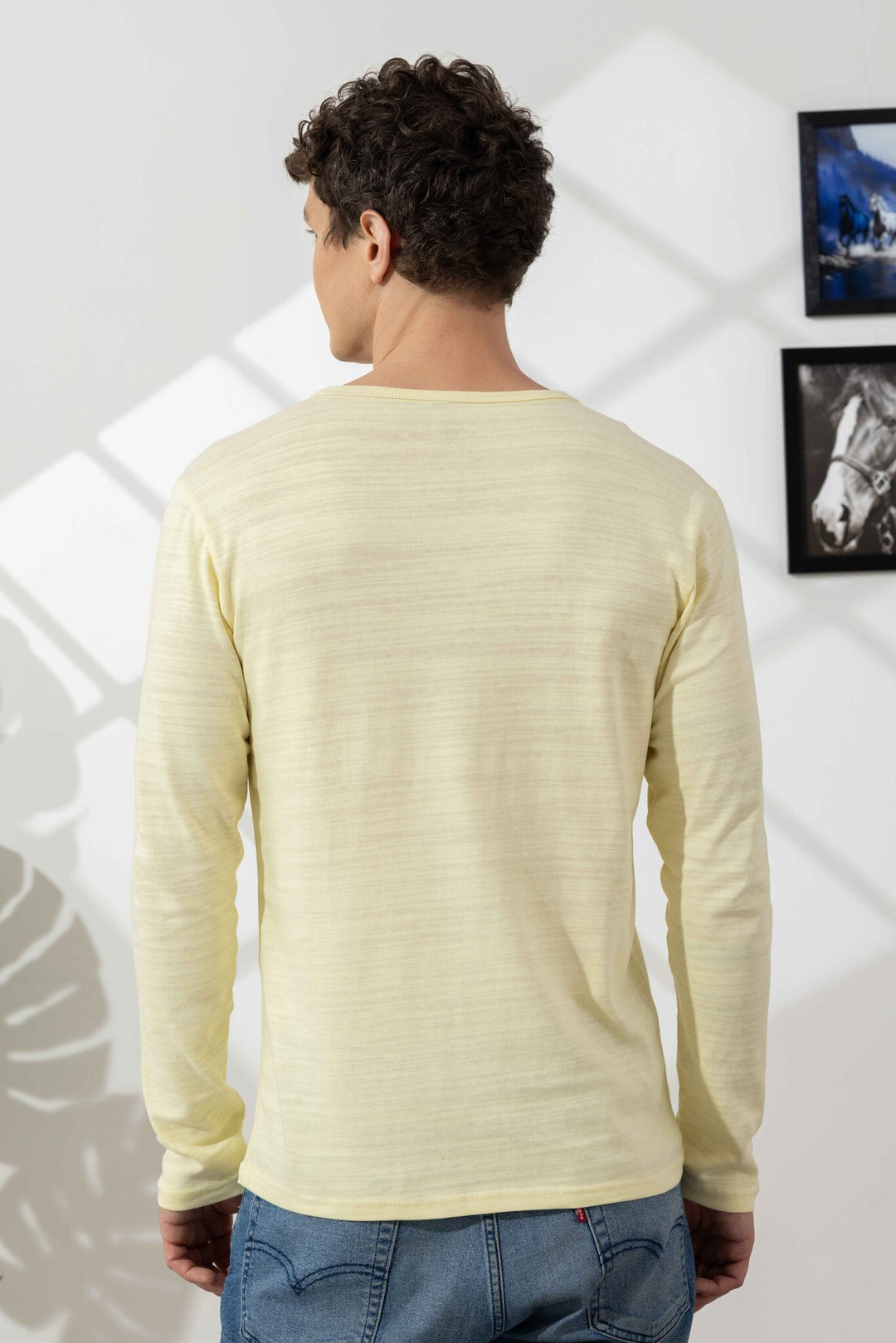 Yellow Cotton Slub Open Henley T-Shirt