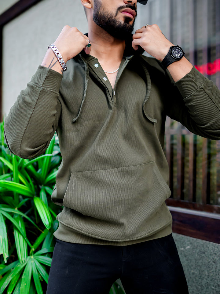 Gritstones Men Olive Hooded Sweatshirt