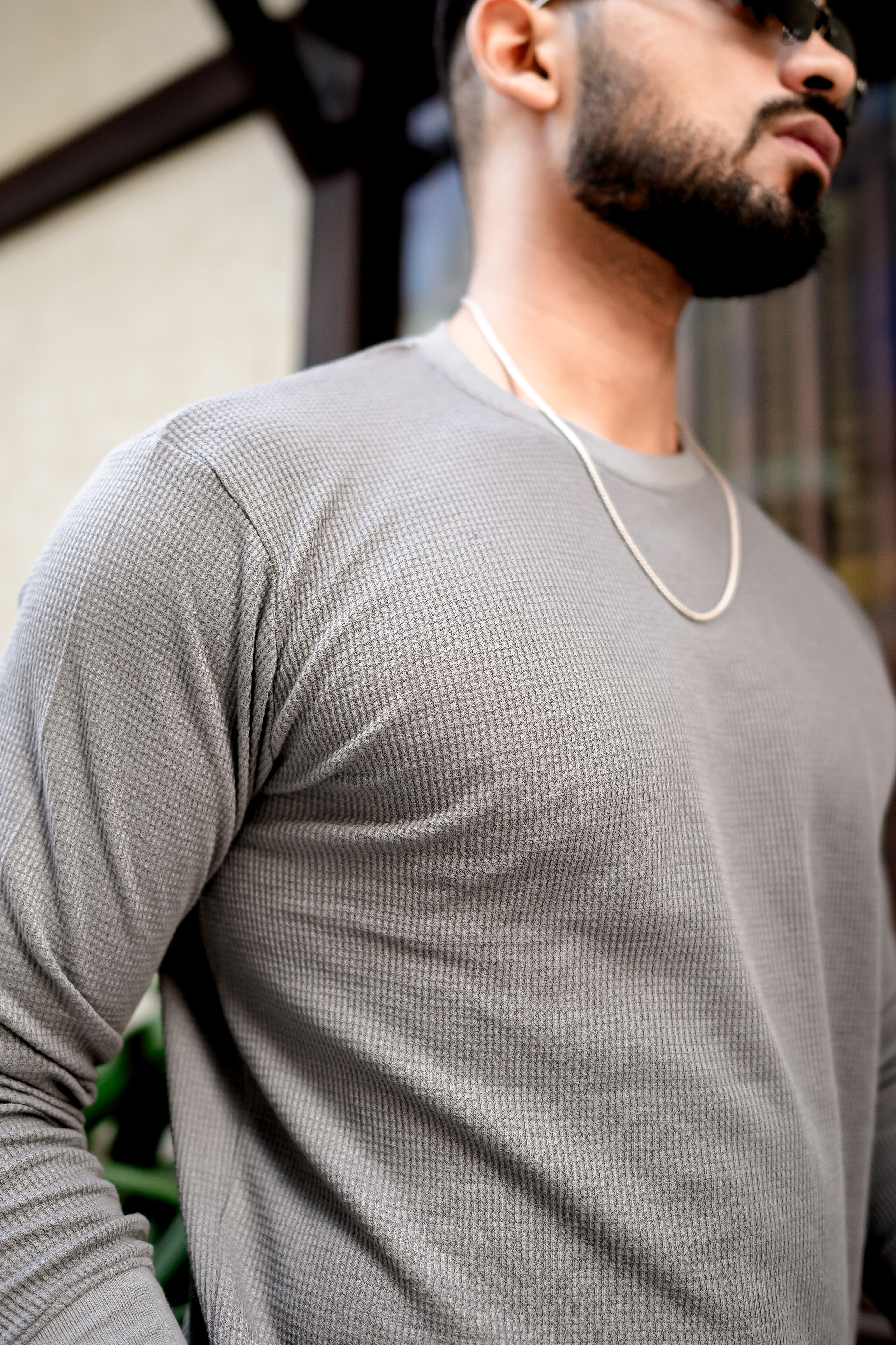 Grey Waffle Round Neck T-Shirt