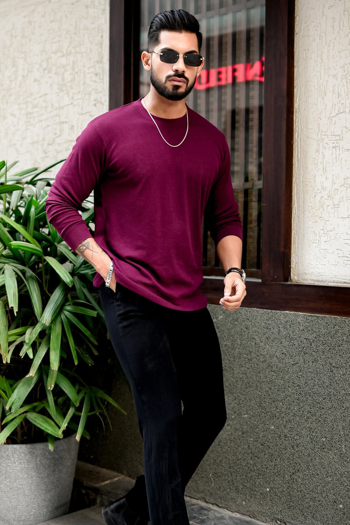 Wine Waffle Round Neck T-shirt