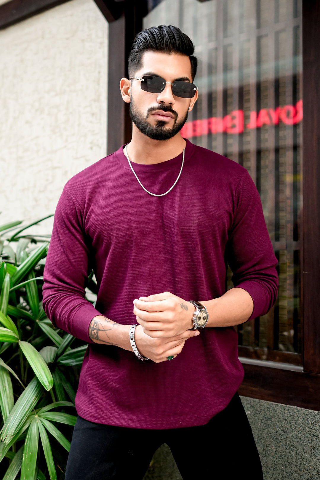 Wine Waffle Round Neck T-shirt