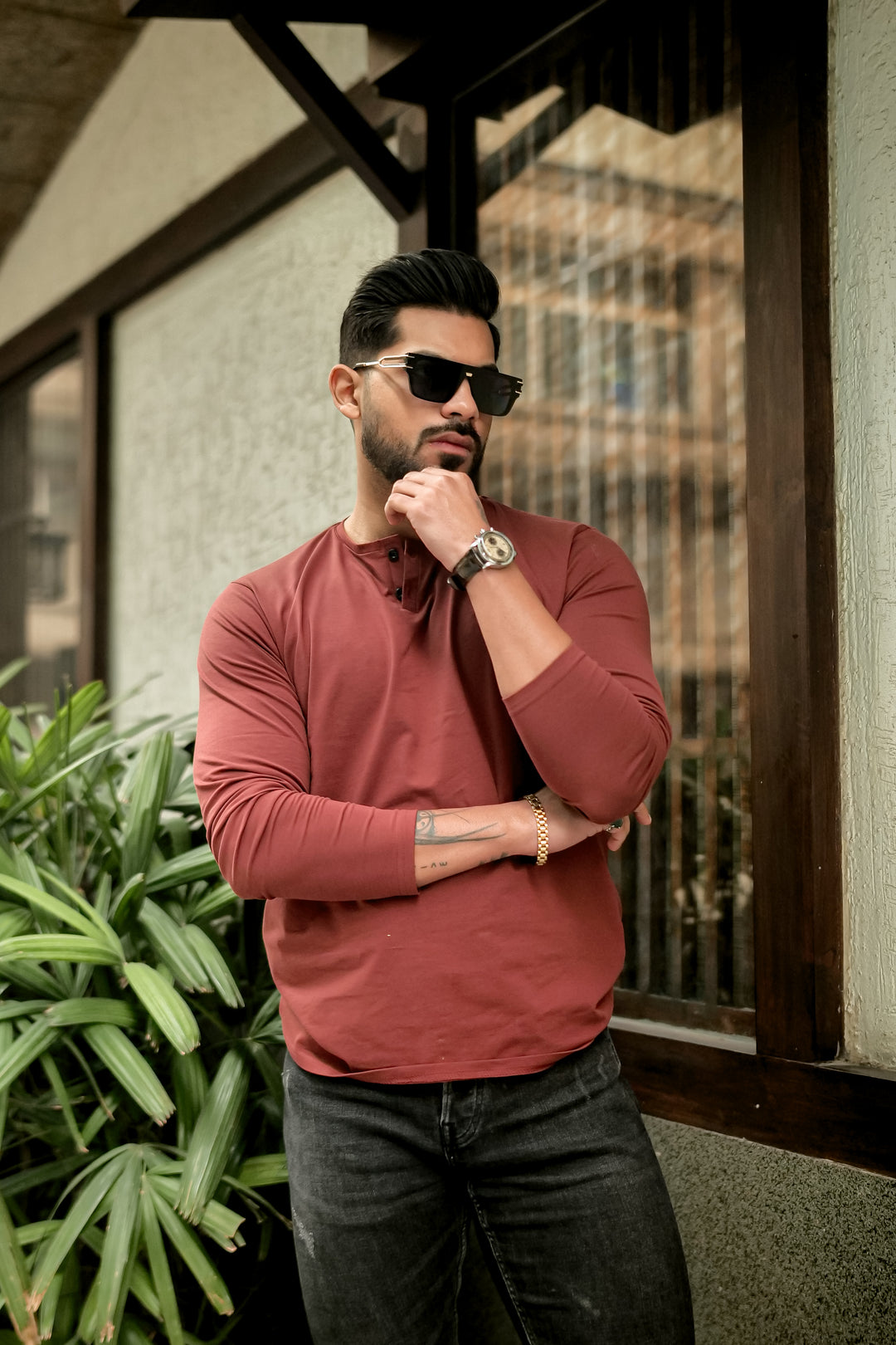 Light Maroon Cotton Stretch T-Shirt