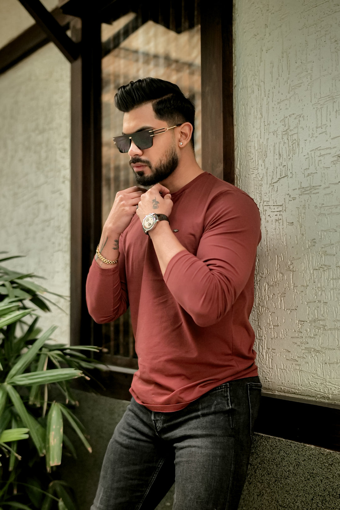 Light Maroon Cotton Stretch T-Shirt