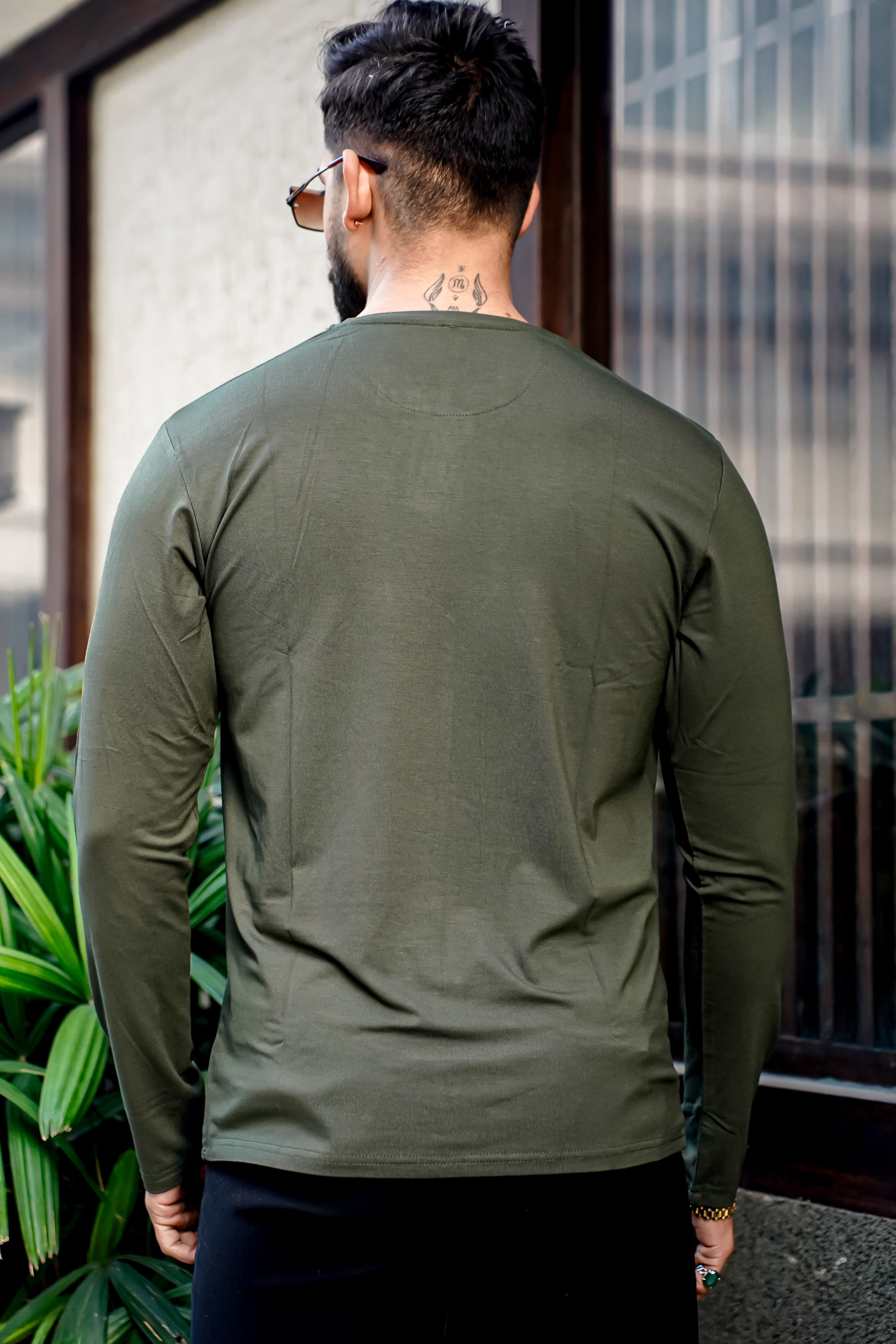 Olive Cotton Stretch Henley T-Shirt