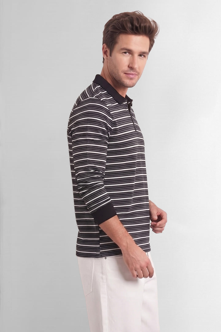 Black Striped Full Sleeve Zipper T-Shirt