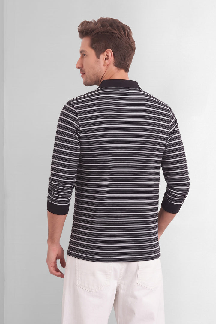 Black Striped Full Sleeve Zipper T-Shirt