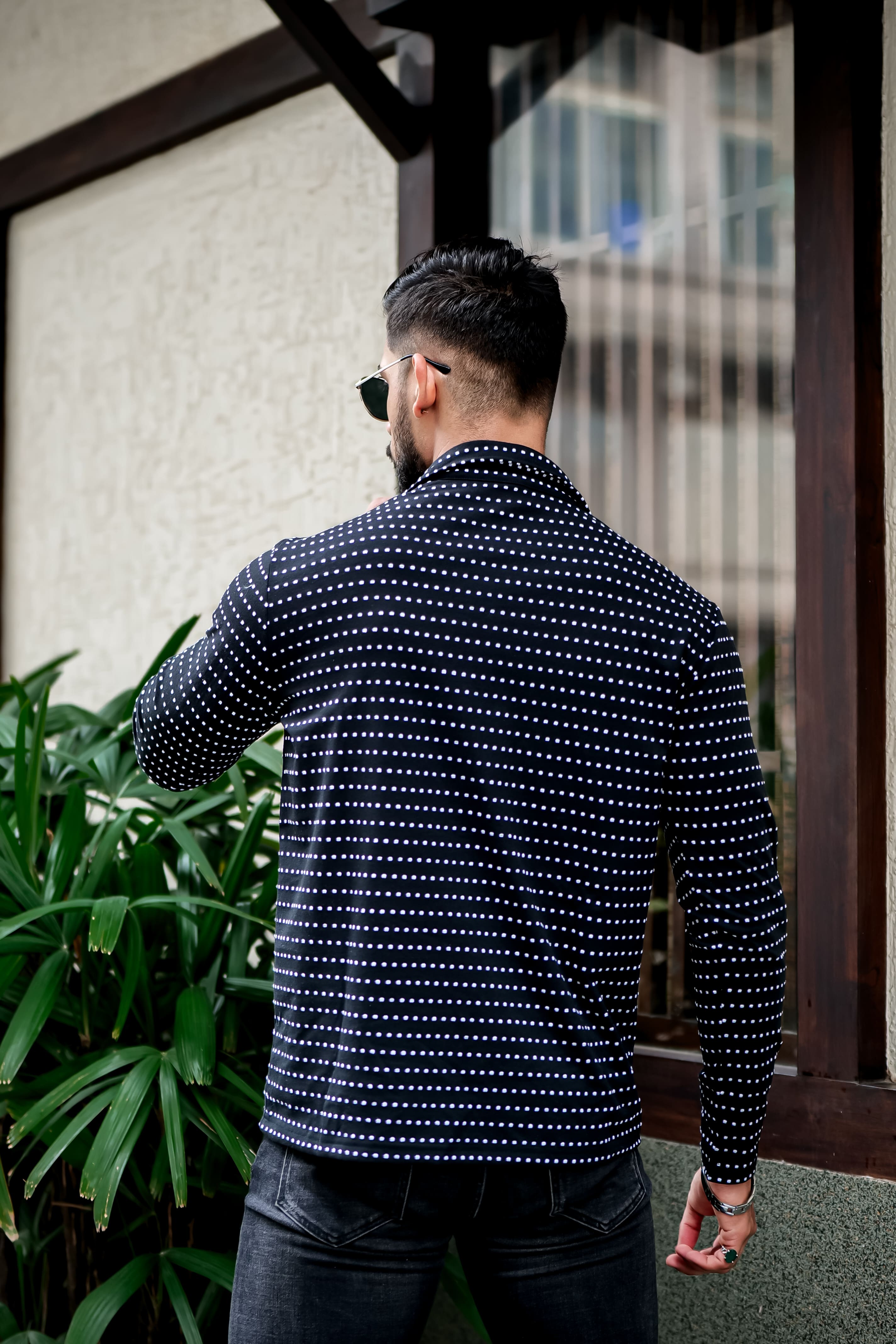 Black Dot Self Design Zipper T-Shirt