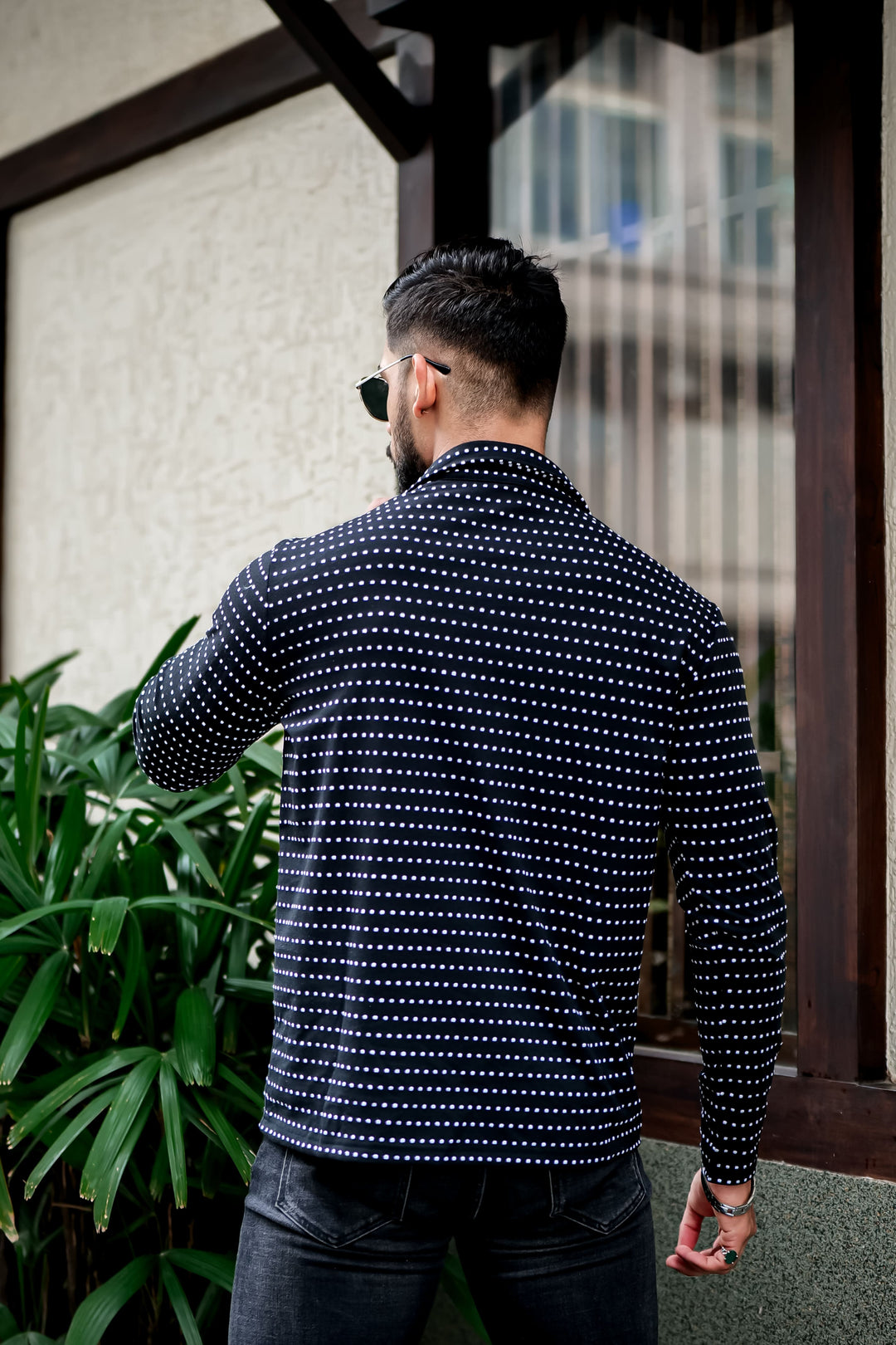 Black Dot Self Design Zipper T-Shirt