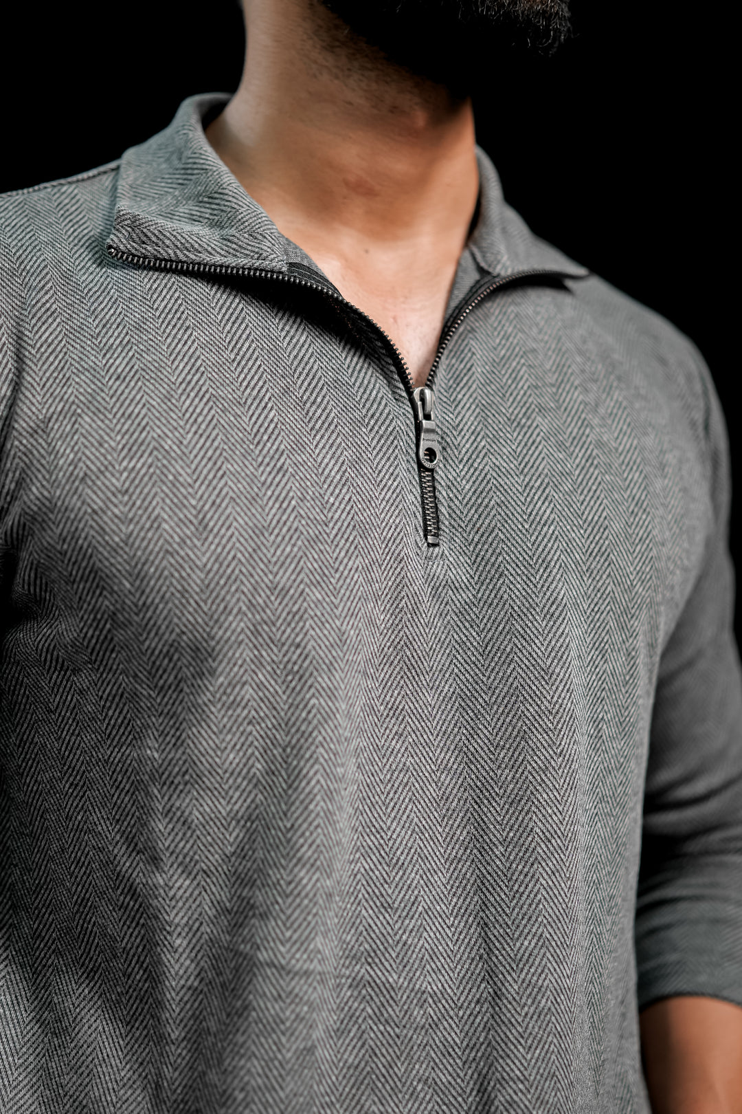 Dark Grey Self Design Zipper T-Shirt