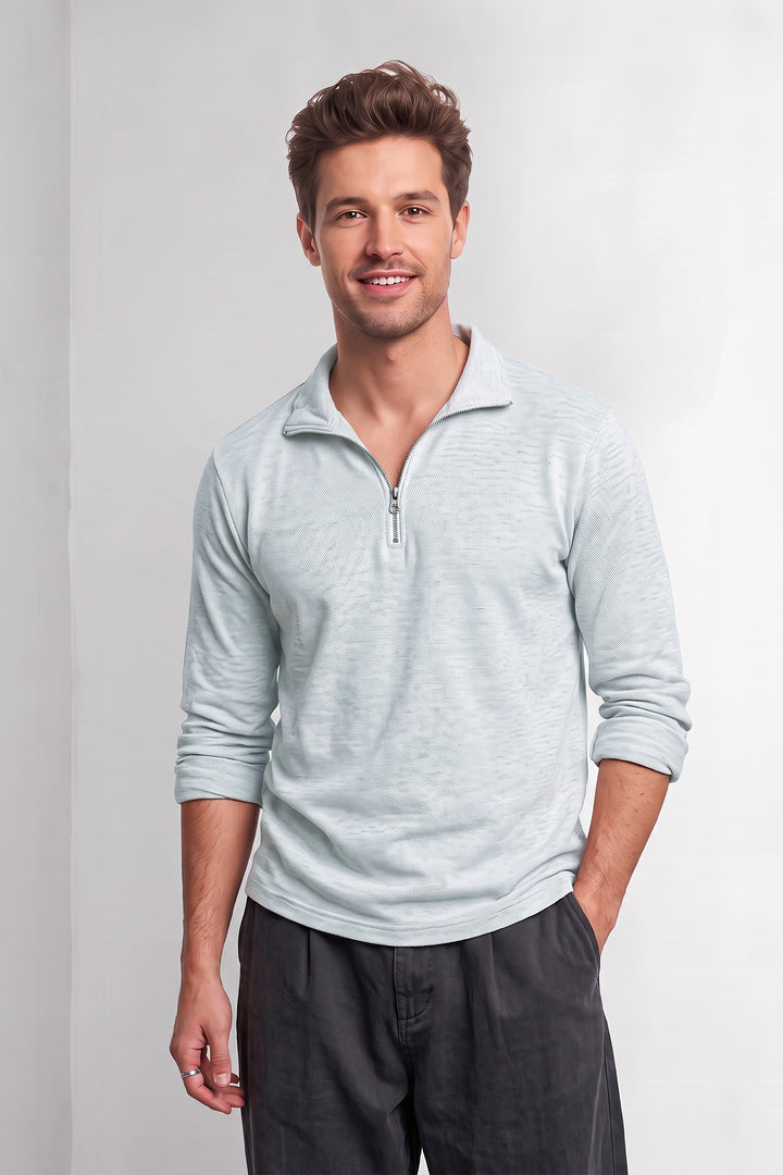 Gery Self Design Full Sleeve Zipper T-Shirt
