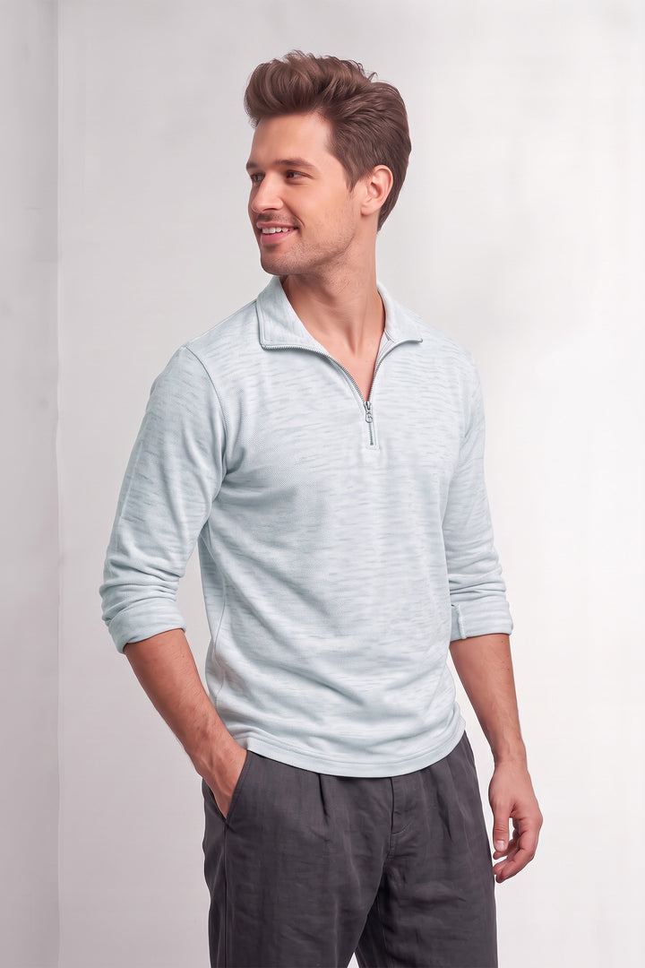 Gery Self Design Full Sleeve Zipper T-Shirt