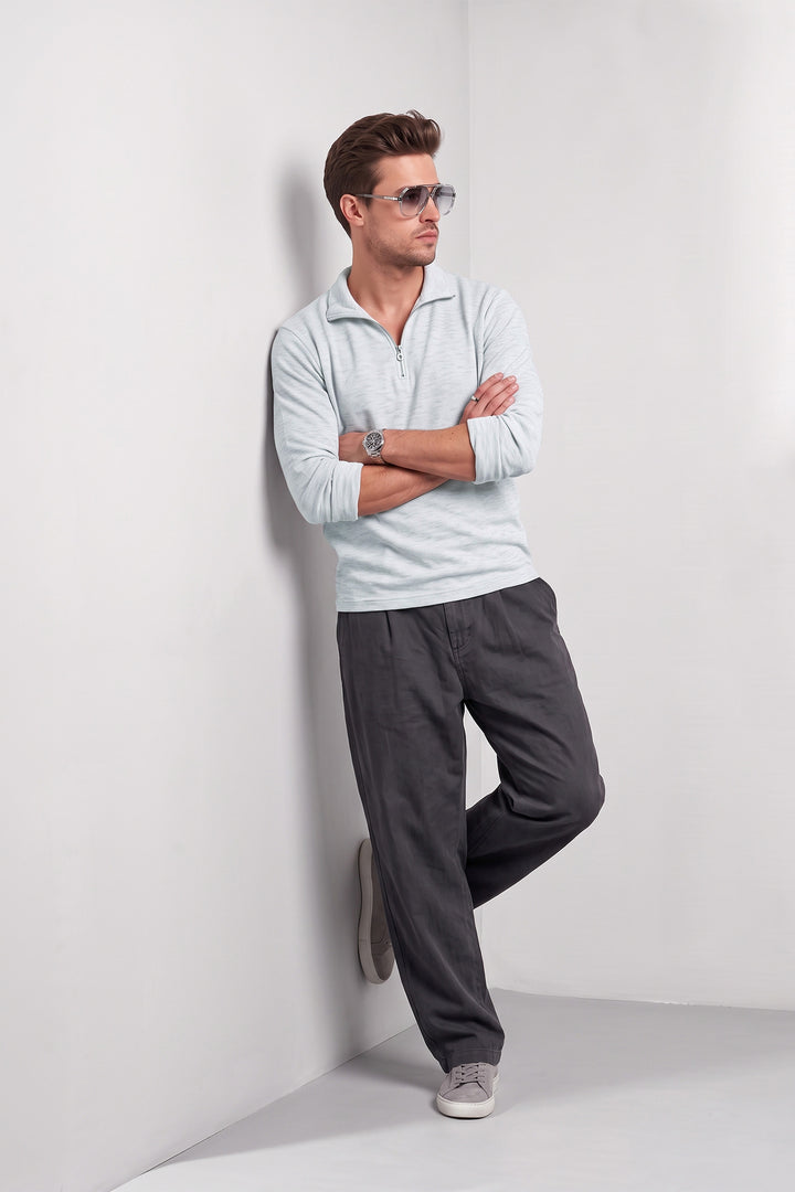 Gery Self Design Full Sleeve Zipper T-Shirt