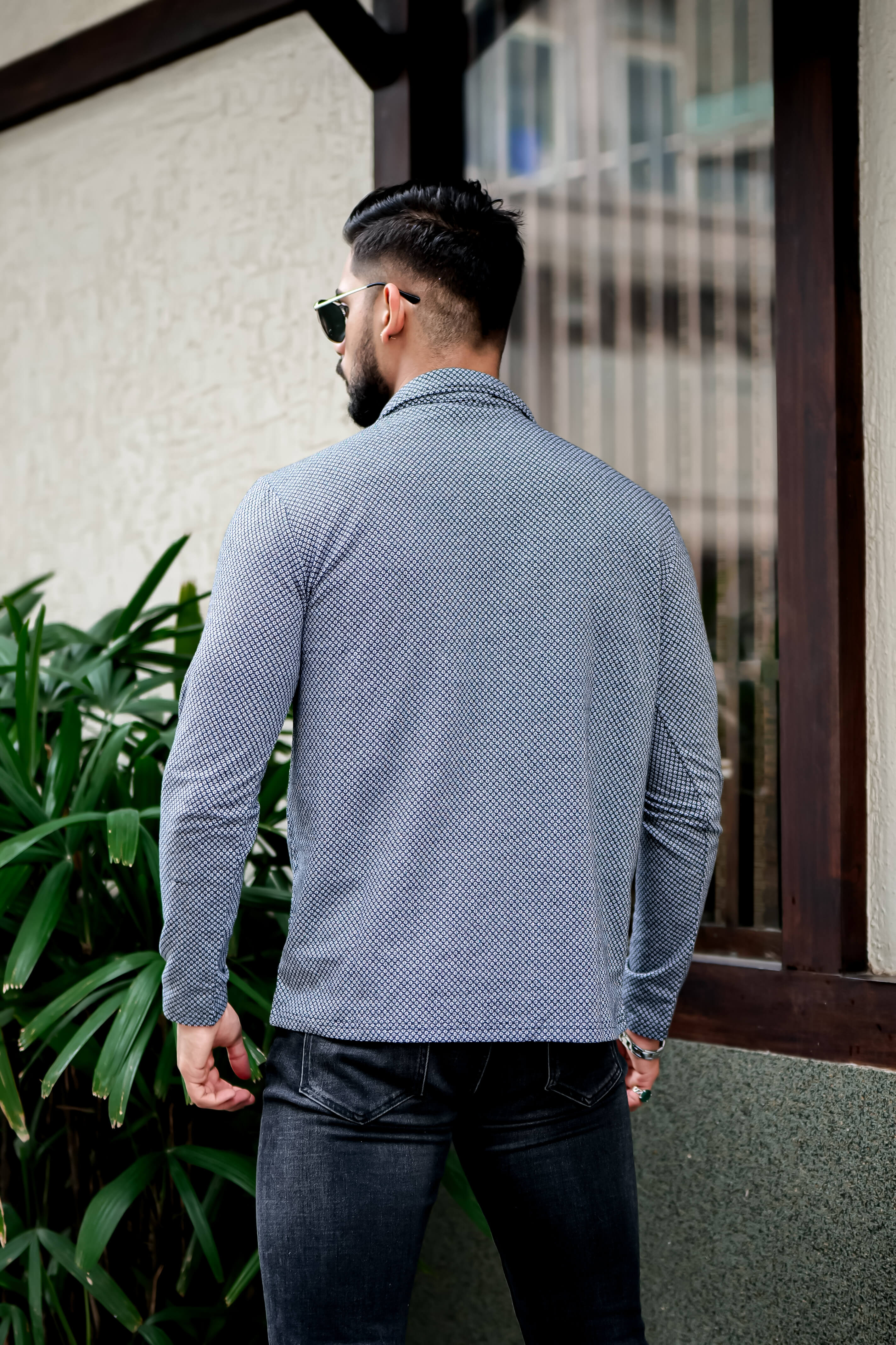 Dark Grey Self Design Zipper T-Shirt