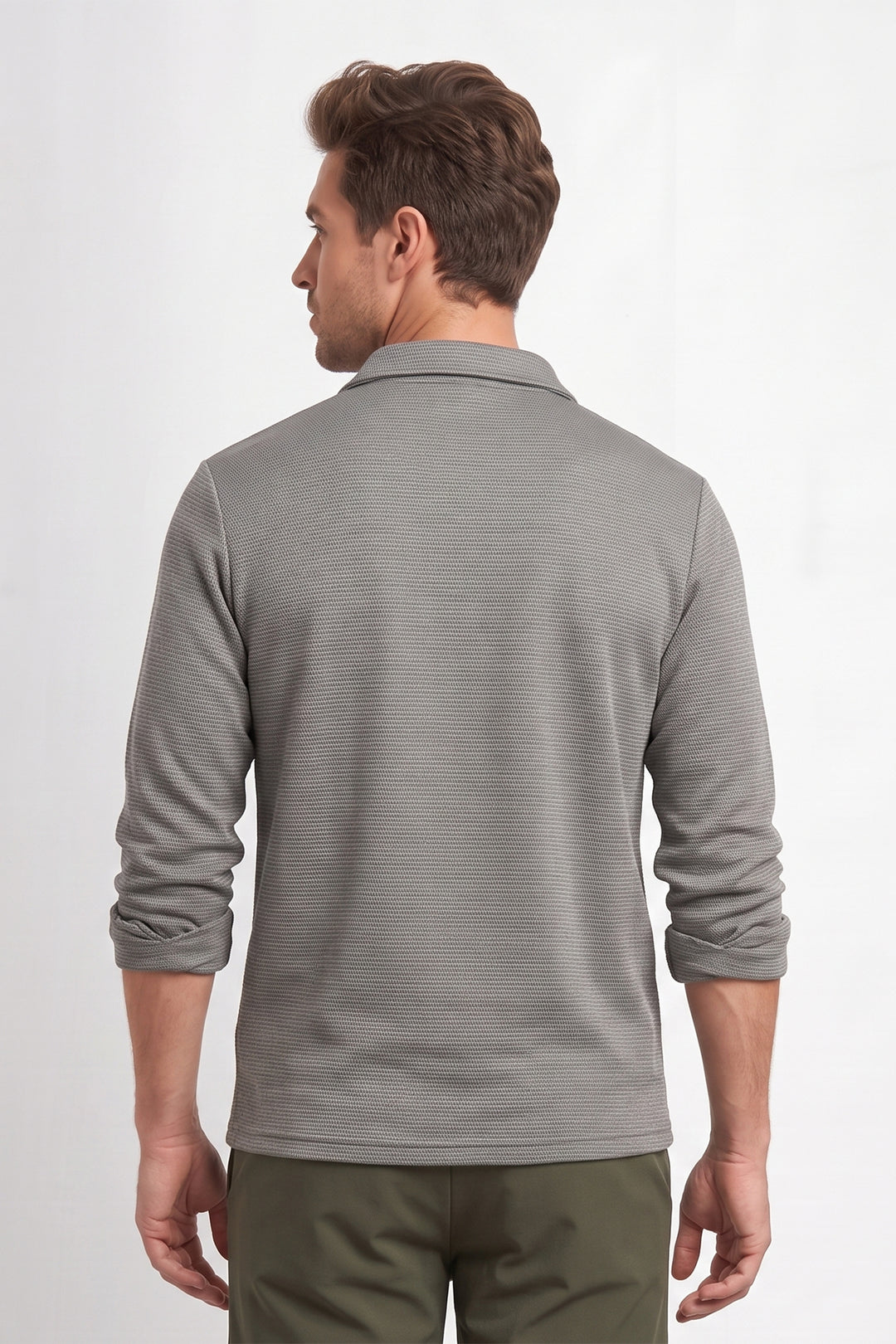 Grey Men Textured Half-Zip T-Shirt