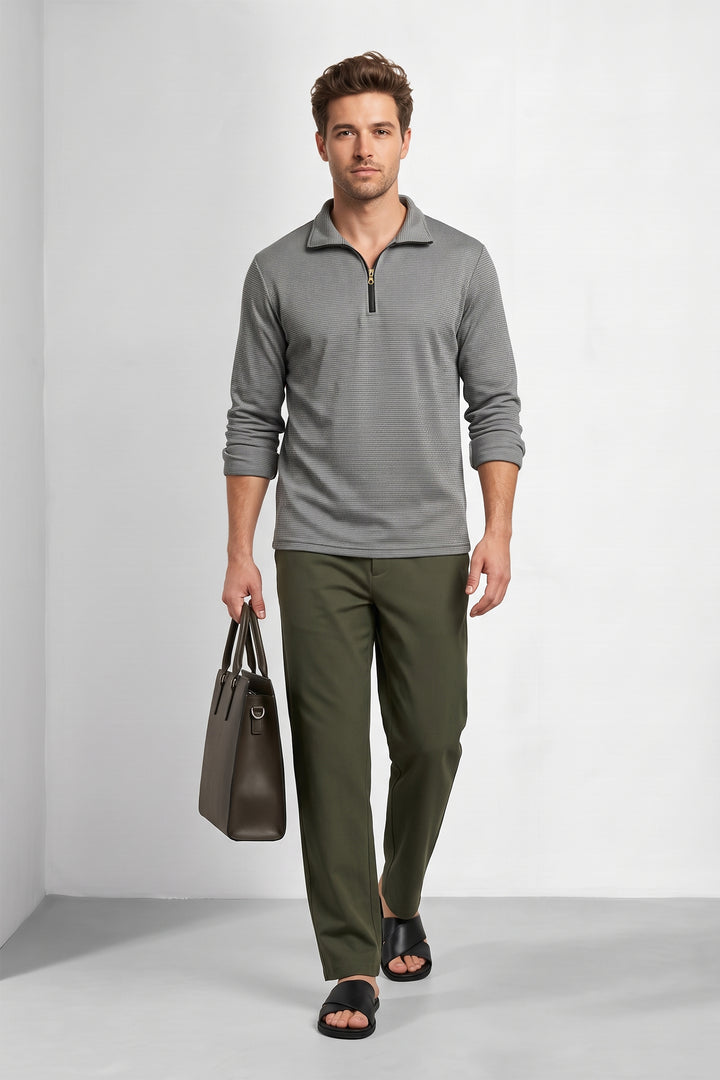 Grey Men Textured Half-Zip T-Shirt