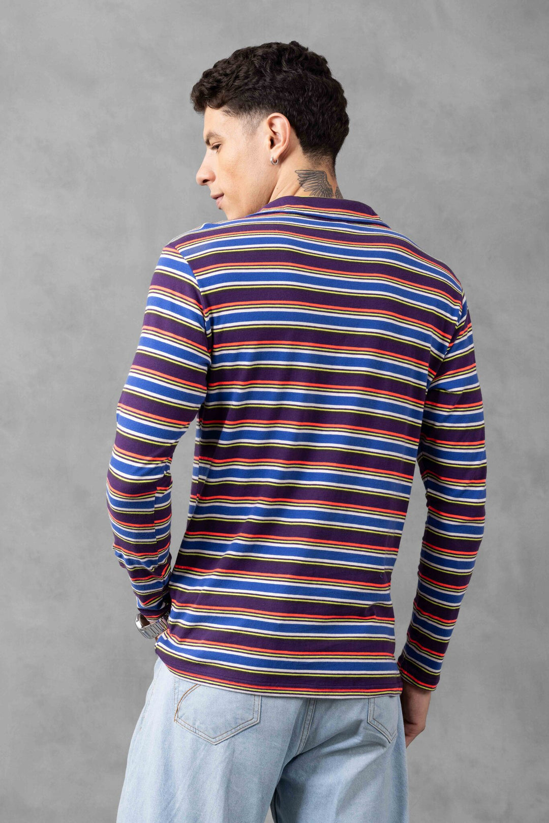 Multi Full Sleeve Self Design Zipper T-Shirt