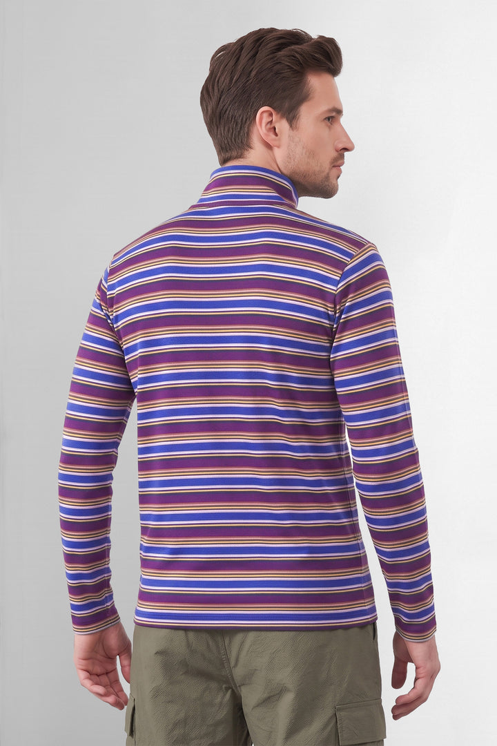 Multi Striped Full Sleeve Zipper T-Shirt