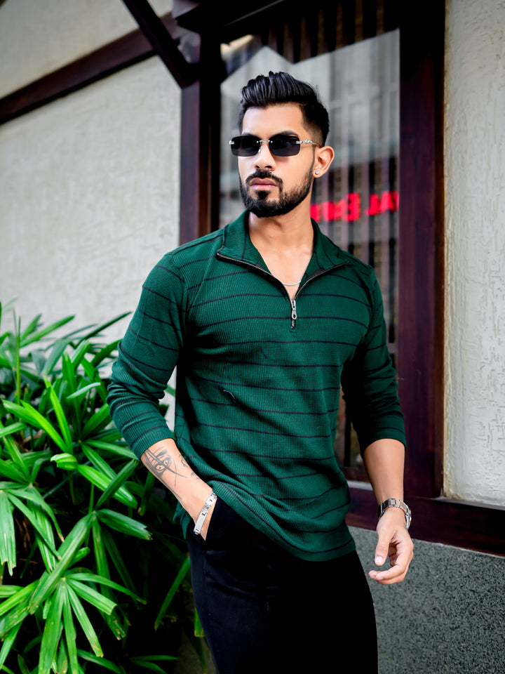 Dark Green Zipper Waffle T-Shirt