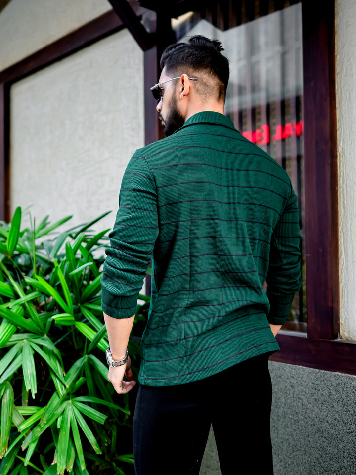 Dark Green Zipper Waffle T-Shirt