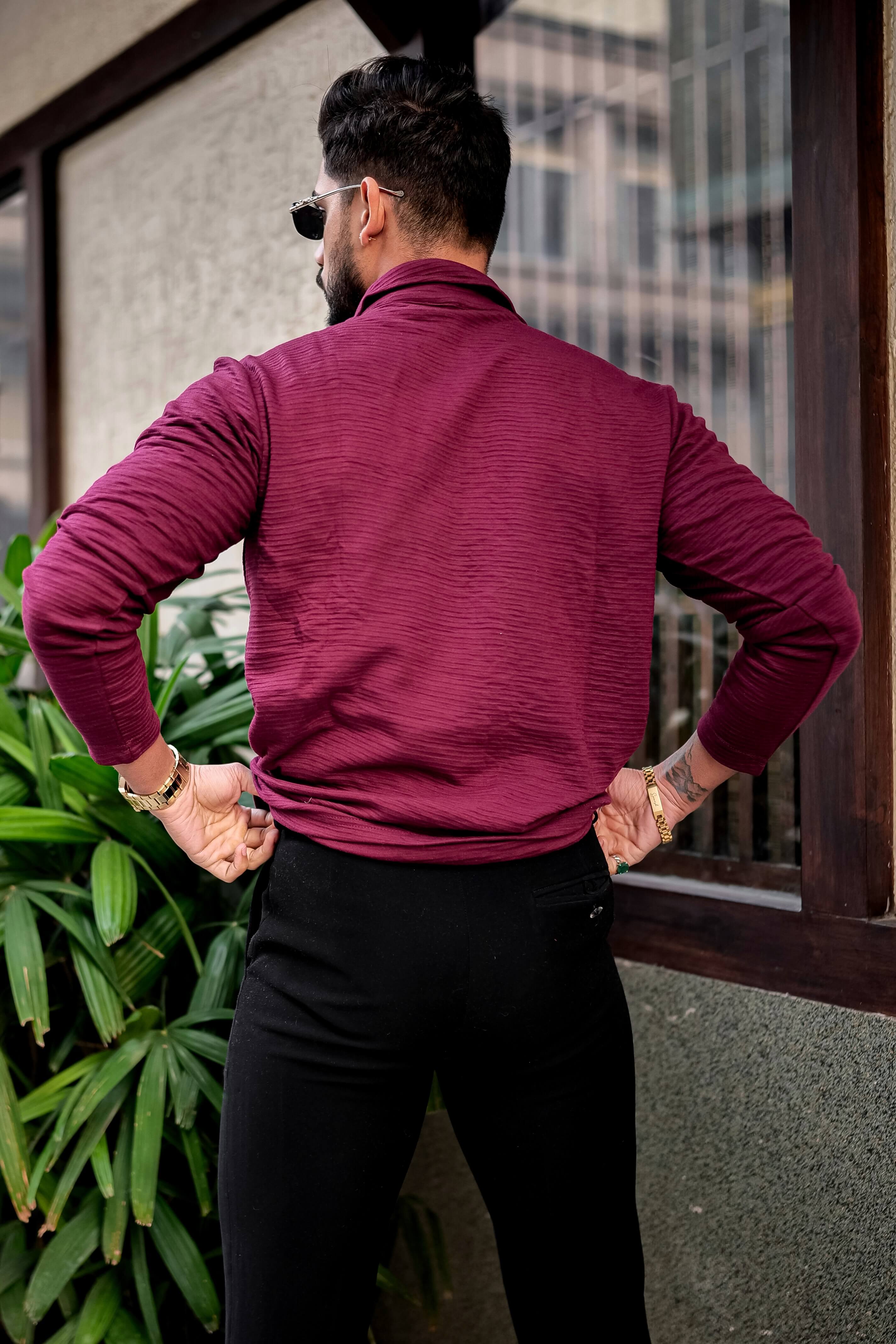 Wine Self Design Zipper T-Shirt