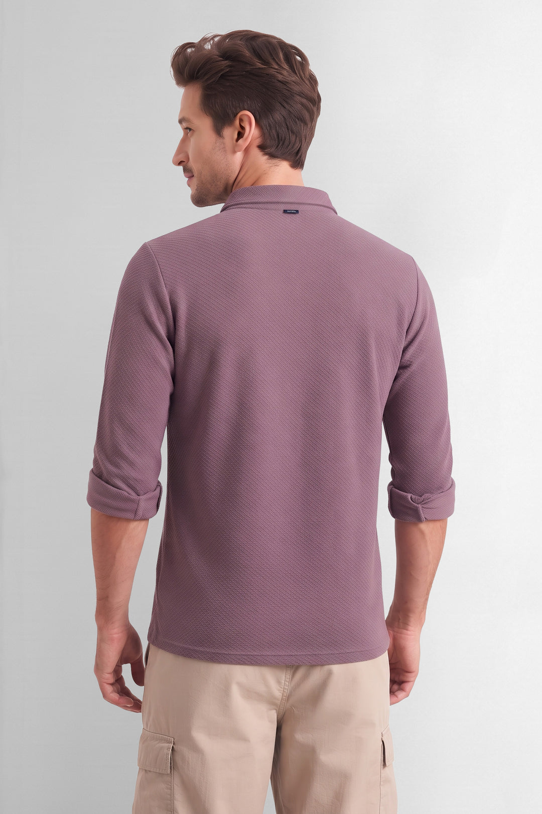 Wine Full Sleeve Self Design Zipper T-Shirt