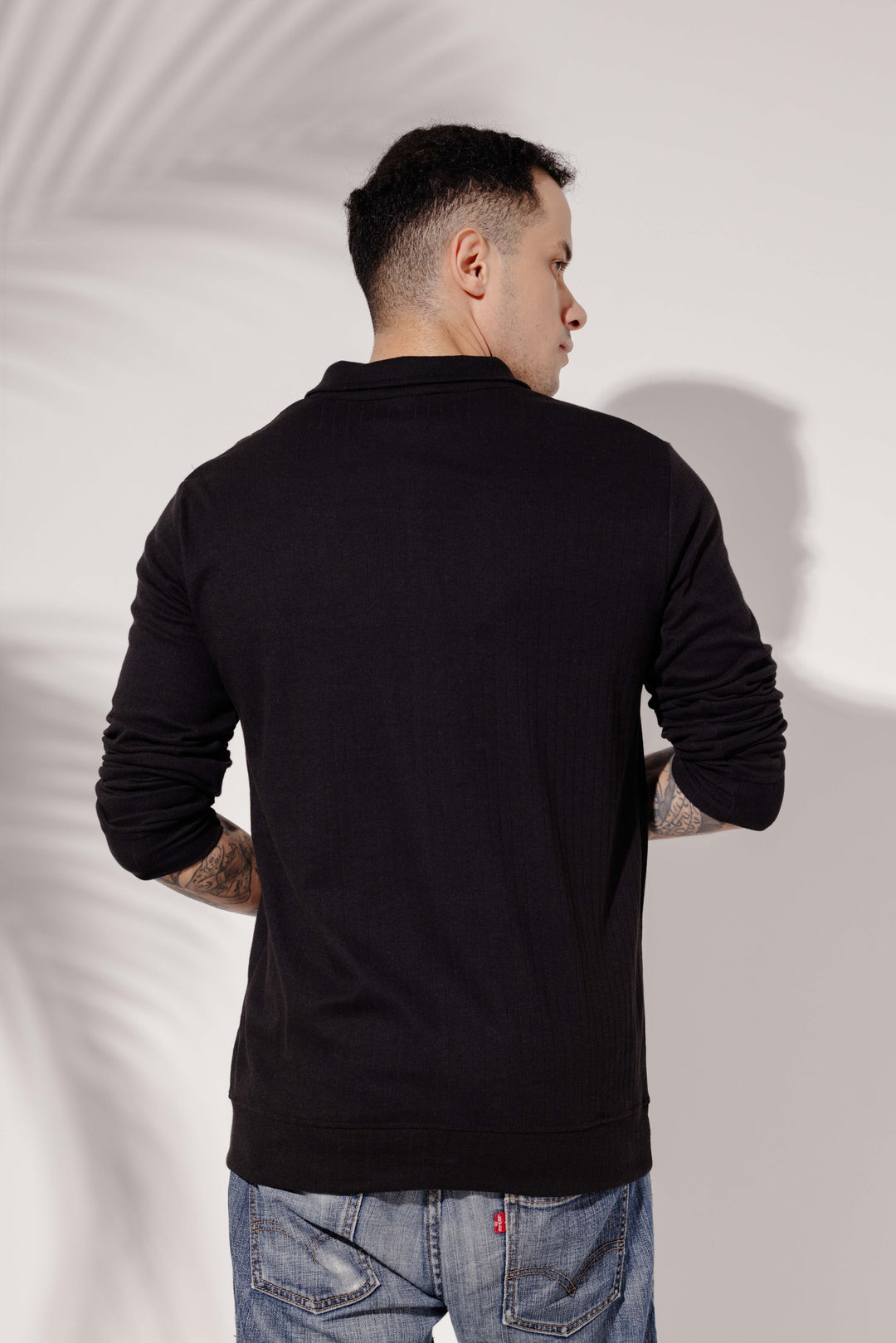 Black Cotton "MACG" Full Sleeve Zipper T-Shirt