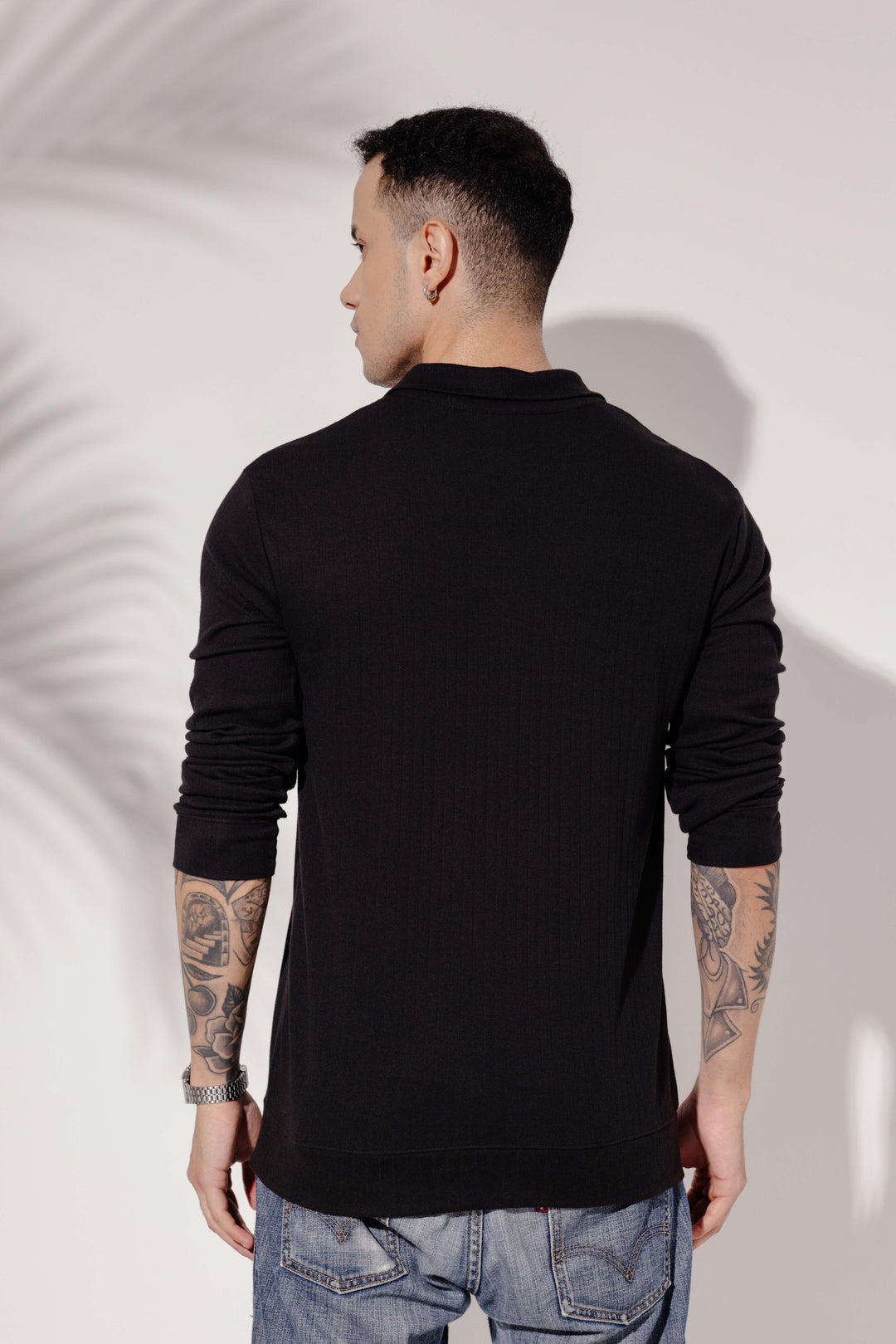 Black Cotton Full Sleeve "Seattle" Zipper T-Shirt