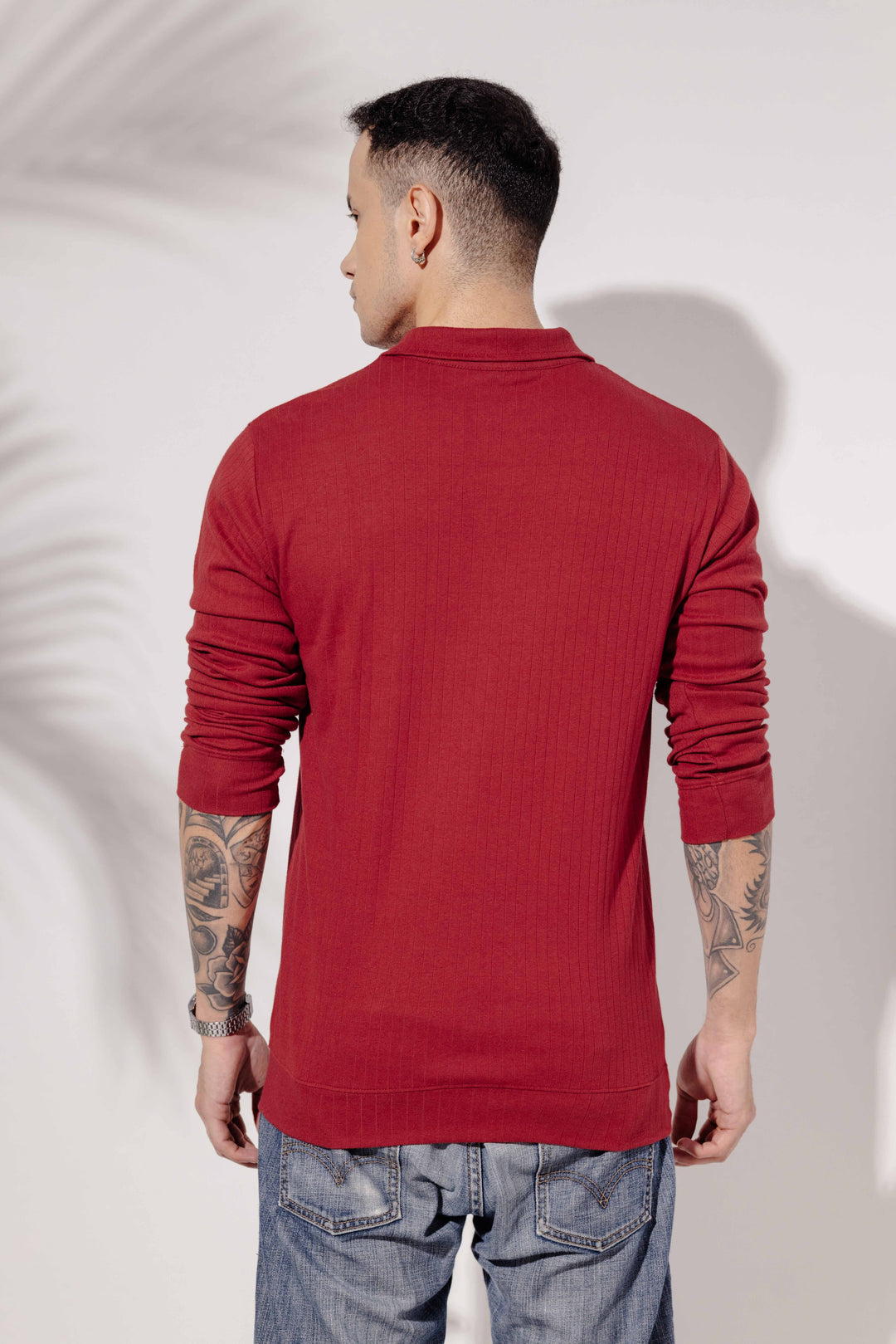 Maroon Cotton "BROOKLYN" Full Sleeve Zipper T-Shirt