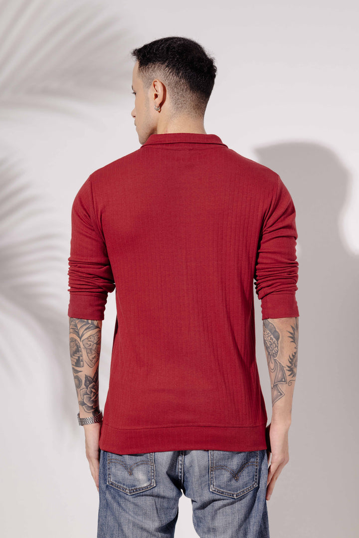 Maroon Cotton "MACG" Full Sleeve Zipper T-Shirt