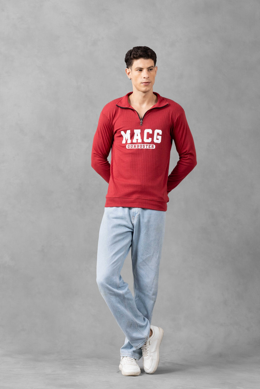 Maroon Cotton full sleeve "MACG" Zipper T-Shirt