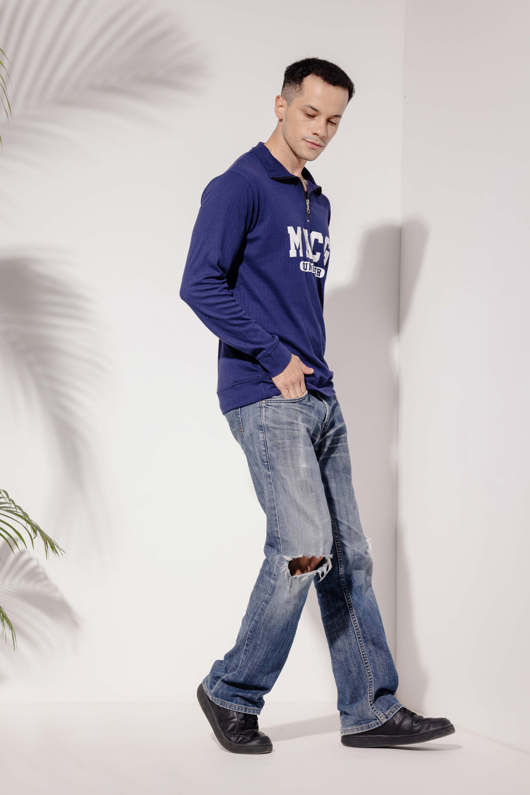 Navy Cotton "MACG" Full Printed Zipper T-Shirt