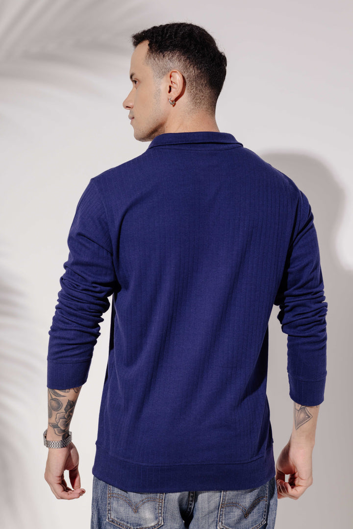 Navy Cotton "MACG" Full Printed Zipper T-Shirt