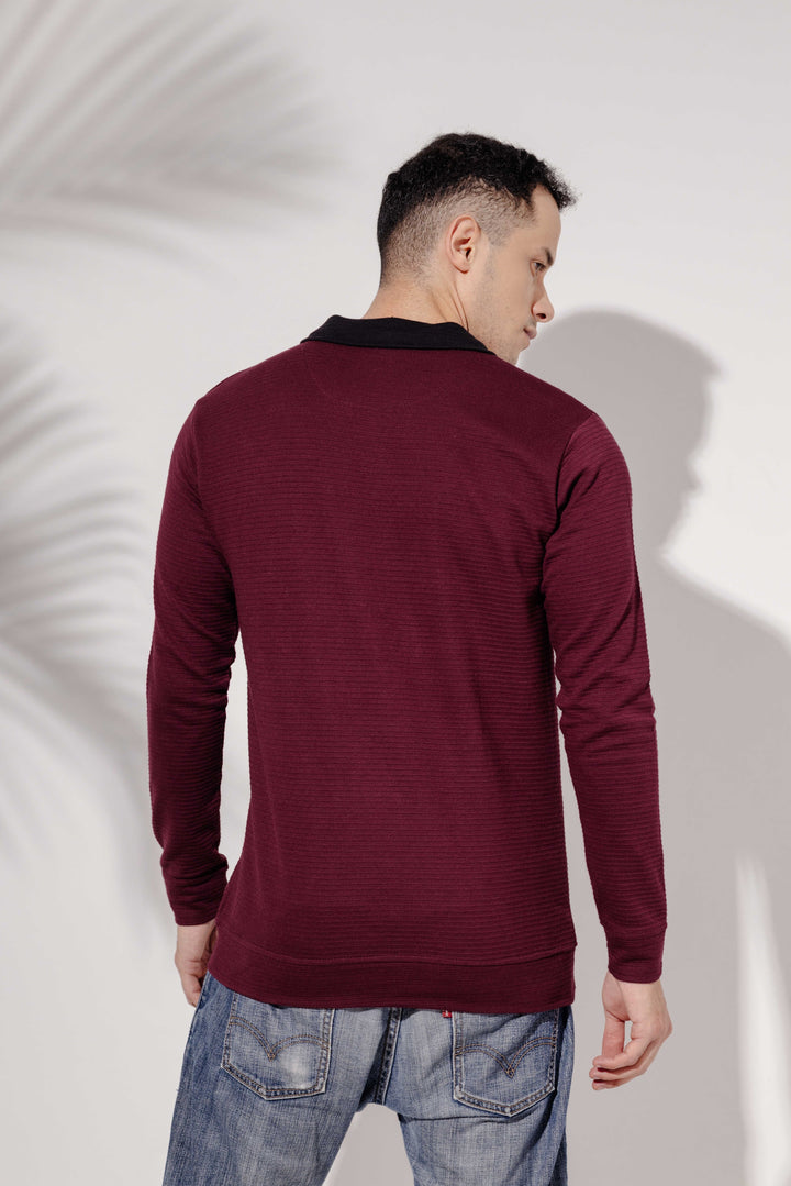 Wine "Manchester" Cotton full sleeve Printed Zipper T-Shirt
