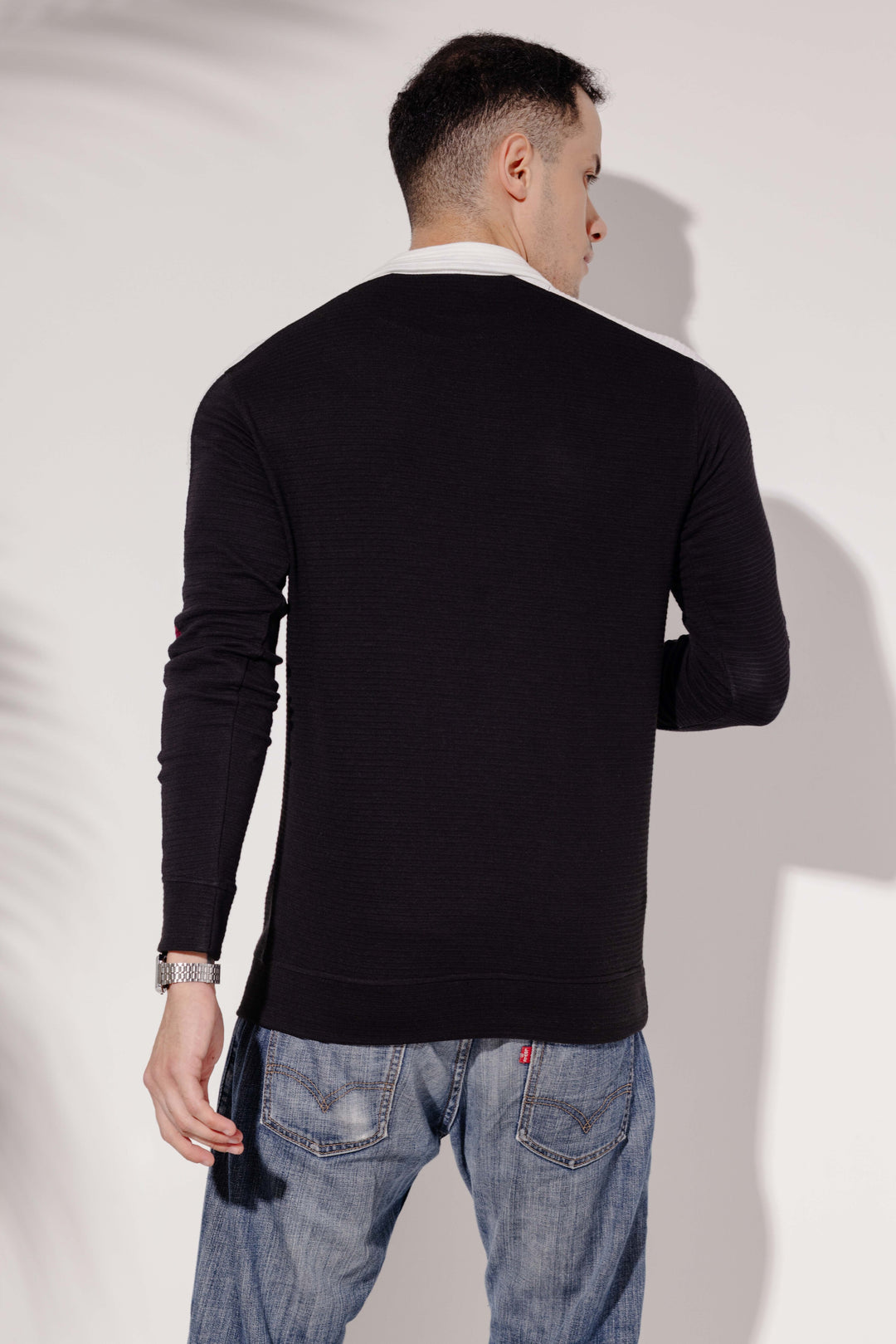 Black White Cotton full sleeve Printed Zipper T-Shirt