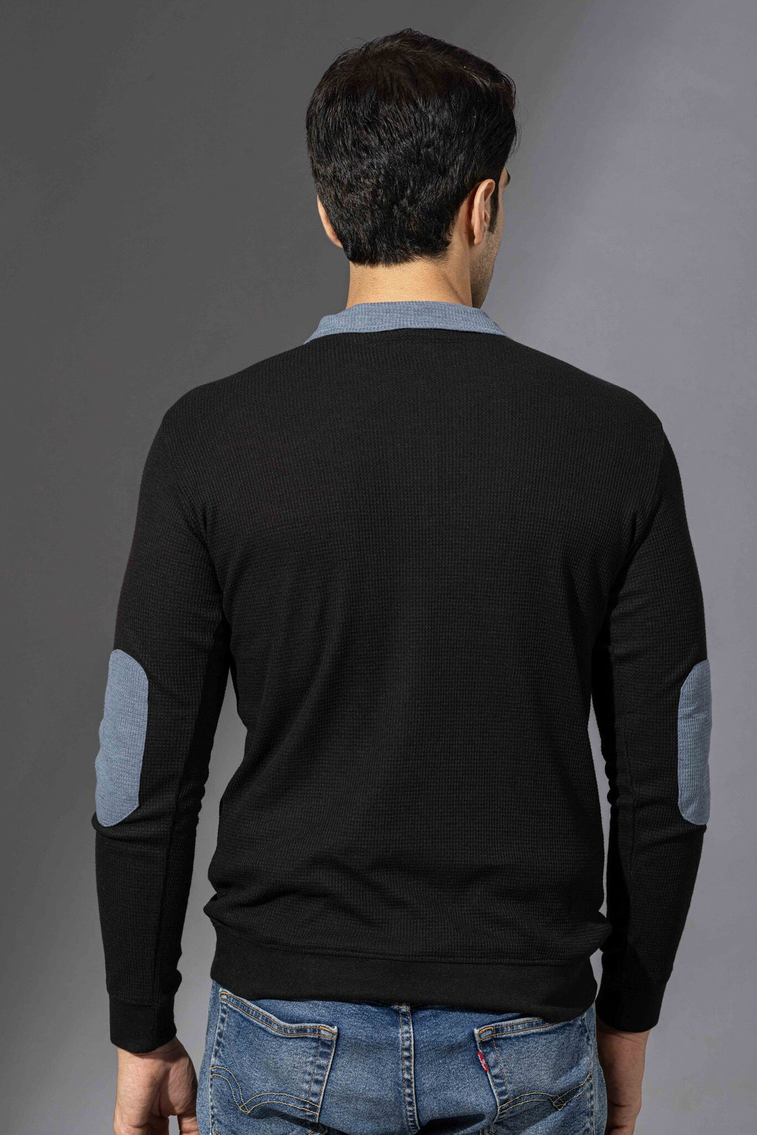 Blue Self Design Zipper T-Shirt